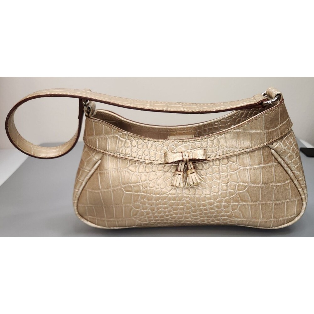 Vtg Liz Claiborne Metallic Champagne Croc Embossed Mini Shoulder Bag Y2K Purse